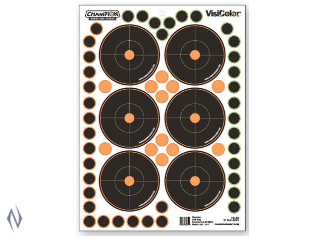 CHAMPION TARGET VISICOLOR ADHESIVE BULLSEYE 3" 5 PACK + PATCHES Image