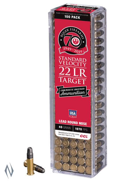 CCI 22LR RUGER 70TH ANNIVERSARY 40GR LRN 100 PK 1070FPS Image